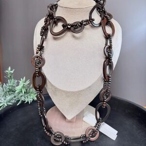 Boho Wooden Link Necklace 40 In | Dark Earthy | Witchy Layering | Rustic Organic